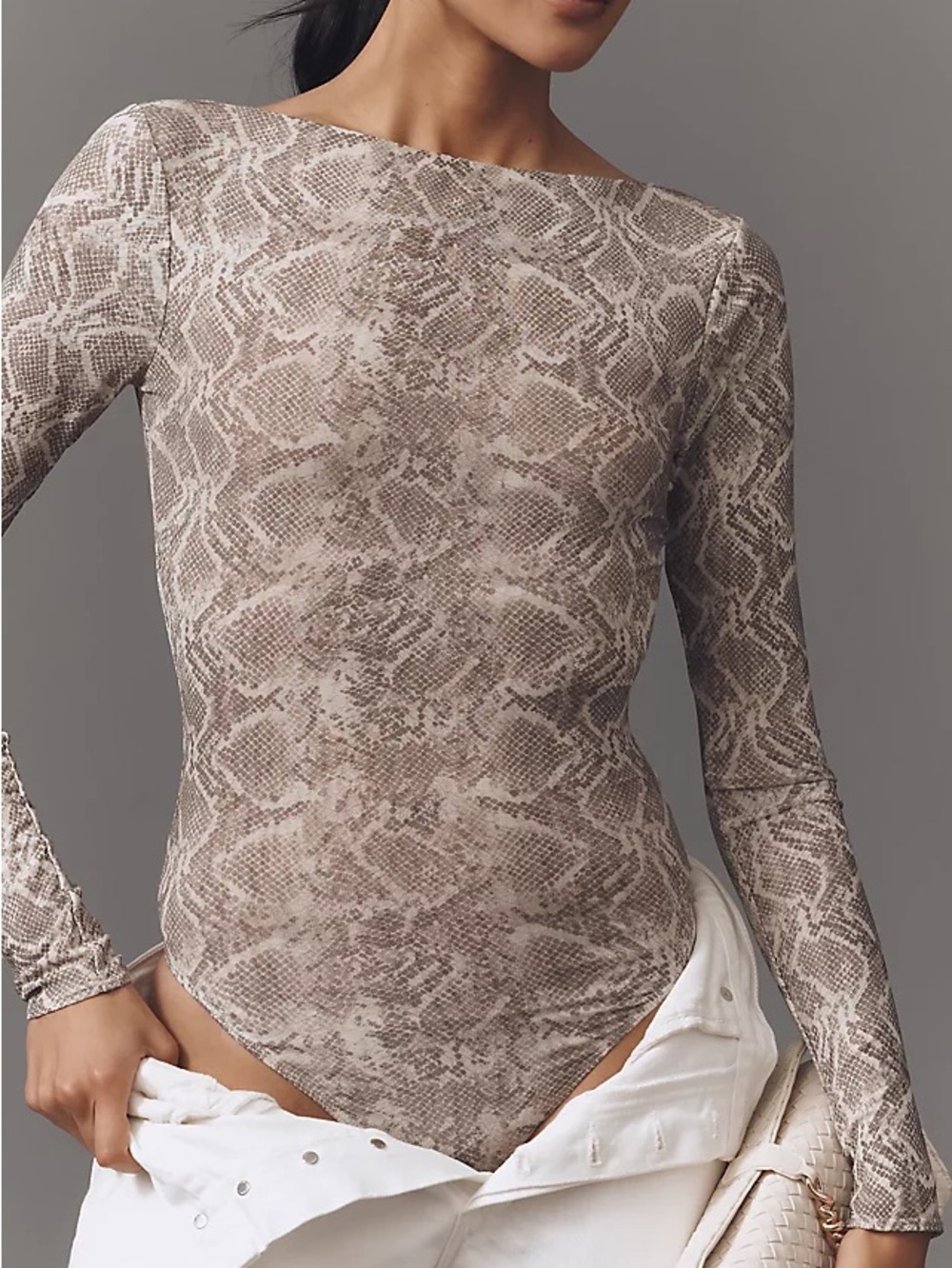 Good American Boatneck Snake Print Bodysuit
